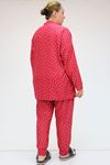 F-47812 Büyük Beden Yarım Pat Düğmeli Micro Süet Pijama Takımı - Kırmızı