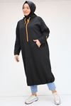 48096 Büyük Beden Kanguru Cepli Osyho Tunik - Siyah