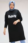 SHRNR481160 Büyük Beden Baskılı Uzun Kristal Tunik - Siyah 