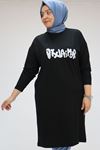 SHRNR481160 Büyük Beden Baskılı Uzun Kristal Tunik - Siyah 