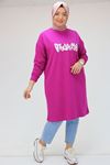 SHRNR481160 Büyük Beden Baskılı Uzun Kristal Tunik - Fuşya 