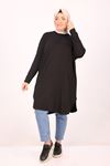 38111 Büyük Beden Basic Penye Tunik - Siyah