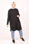 38111 Büyük Beden Basic Penye Tunik - Siyah