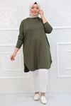 38111 Büyük Beden Basic Penye Tunik - Haki