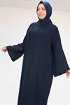 57210 Büyük Beden Renge Renk Garni Detaylı Abaya Takım - Lacivert