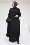 57210 Büyük Beden Renge Renk Garni Detaylı Abaya Takım - Siyah