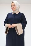 56008 Büyük Beden Kol Garnili Etamin Abaya Ferace - Lacivert-Vizon