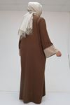 56008 Büyük Beden Kol Garnili Etamin Abaya Ferace - Kahve - Vizon