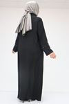 56012 Büyük Beden Kol Garnili Etamin Abaya Ferace - Siyah