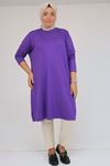 38501 Büyük Beden Basic Penye Tunik - Leylak