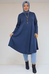 58108 Büyük Beden Mevlana Kesim Mir Tunik - İndigo