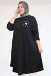 58117 Büyük Beden Taş Detaylı Mevlana Mir Tunik - Siyah
