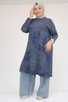 58153 Büyük Beden Basic Batik Modal Tunik - Batik İndigo