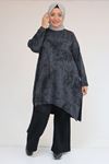 58163 Büyük Beden Eteği Simetri Kesim Batik Tunik - Siyah