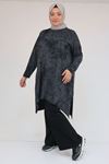58163 Büyük Beden Eteği Simetri Kesim Batik Tunik - Siyah