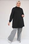 58134 Büyük Beden Boğazlı Yaka Modal Tunik - Siyah