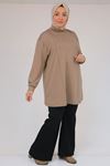 58134 Büyük Beden Boğazlı Yaka Modal Tunik - Taba