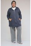 53057  Büyük Beden  Kapüşonlu Fermuarlı Modal Ceket - Antrasit