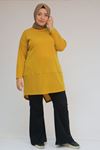 58166 Büyük Beden Makas Mir Tunik - Hardal