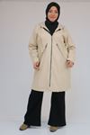 53055 Büyük Beden Bebe Lastik Detaylı Zara Deri Trençkot - Bej