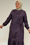 52032 Büyük Beden Eteği Fırfırlı Batik Modal Elbise - Batik Mürdüm