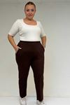 39001 Büyük Beden Yüksek Beli Lastikli Penye Pantolon - Kahve