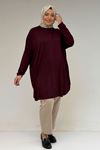 38111 Büyük Beden Basic Penye Tunik -Bordo