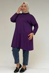 58175 Büyük Beden Boğazlı Yaka Basic Penye Tunik - Mor