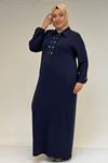 52026 Büyük Beden Katlama Detaylı Erkek Yakalı Modal Elbise - İndigo