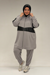 47098 Büyük Beden Waterport Garnili Modal Pantolonlu Takım - Gri