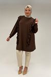 58074 Büyük Beden Fırfır Ve Taş Detaylı Penye Tunik - Kahve