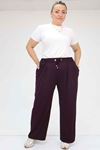 59002 Büyük Beden Pile Detaylı Penye Pantolon - Mor