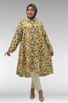 68015 Büyük Beden Mevlana Kesim Mango Gömlek - Desenli Sarı