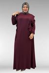 62003 Büyük Beden Omuzdan Aşağı Fırfır Detaylı Penye Elbise - Bordo