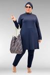 1740 Büyük Beden Düz Renk Tesettür Mayo - Lacivert