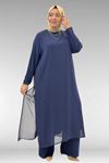 67024 Büyük Beden Sandy-Şifon Elbise - Lacivert