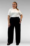 59021 Büyük Beden Beli Lastikli Müslin Bol Paça Pantolon - Siyah