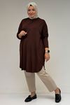38111 Büyük Beden Basic Penye Tunik - Kahve