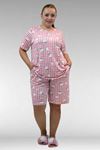 67805 Büyük Beden Desenli Şort-Tişört Pijama Takımı - Kedi Desenli