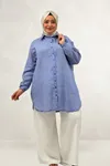 68068 Büyük Beden Kolları Lastikli Pitikare Gömlek - Pitikare Saks