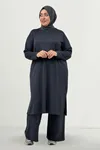 68082 Büyük Beden Yanları Yırtmaçlı Modal Tunik - Antrasit