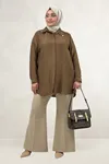 68089 Büyük Beden İnci Dikmeli Double Liyosell Tunik - Kahve