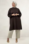 68080 Büyük Beden Basic Modal Tunik - Kahve