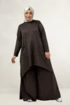 68086 Büyük Beden Eteği Oval Kesim Modal Tunik - Kahve