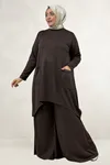 68086 Büyük Beden Eteği Oval Kesim Modal Tunik - Kahve