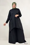 68086 Büyük Beden Eteği Oval Kesim Modal Tunik - Siyah