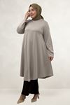 68090 Büyük Beden Modal Mevlana Tunik  - Bej
