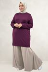 68052 Büyük Beden Kendi Kumaşından Ribanalı Modal Tunik - Mürdüm