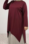 68106 Büyük Beden Eteği Oval Kesim Modal Tunik - Bordo