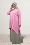 68106 Büyük Beden Eteği Oval Kesim Modal Tunik - Pembe